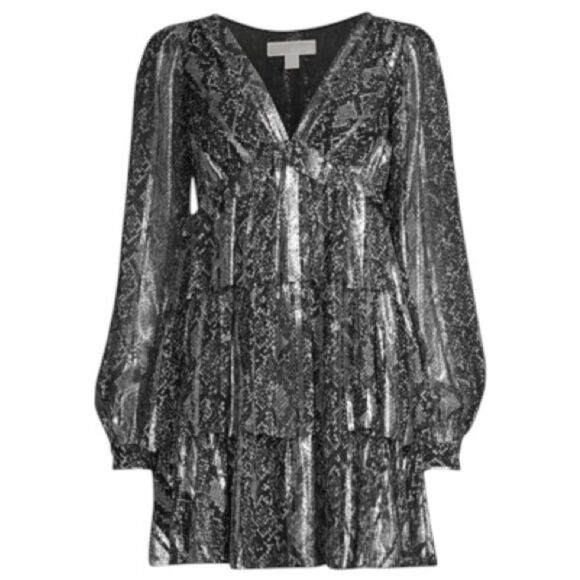 Michael Michael Kors Metallic Snakeskin Tiered Dress Size M | NWT $295 - Picture 3 of 11